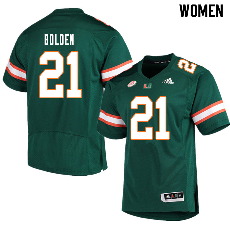 Women #21 Bubba Bolden Miami Hurricanes College Football Jerseys Sale-Green